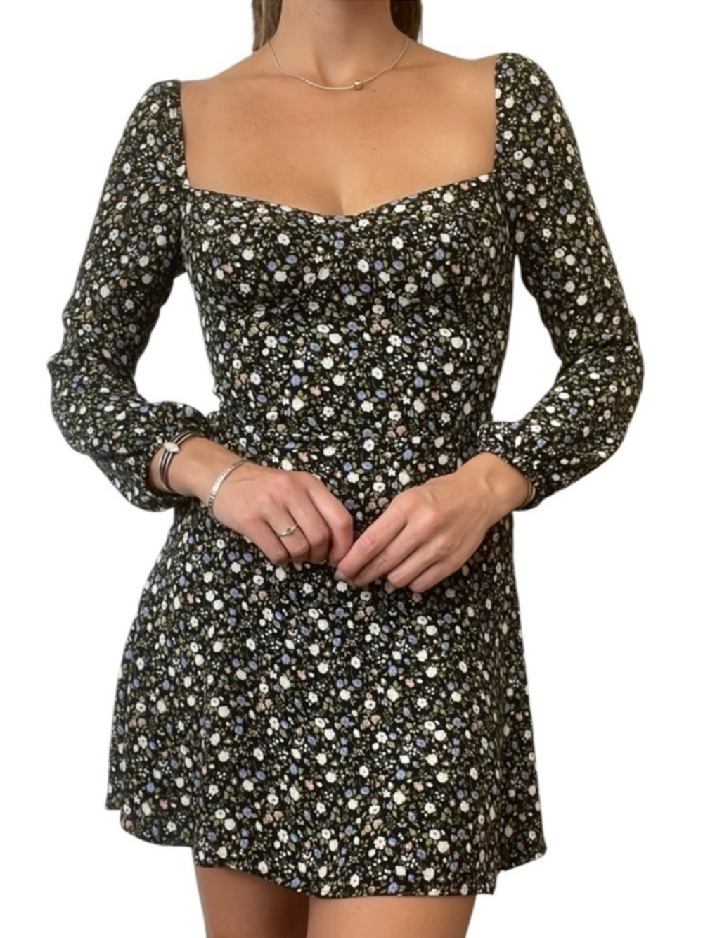 Reformation Mochi Long Sleeve Black Floral Espirit Size 8